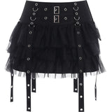 Yipinpay Summer 2024 New Fashion Dark Kuroshio Hot Girls Sexy Slim Net Gauze Cake Skirt