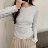 Yipinpay And Winter Square Collar Irregular Slim Bottomed Shirt Women Wear Spicy Girls Short Style Thin Waist Long Sleeved T-Shirt Shirt