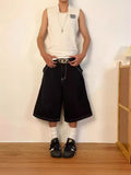Yipinpay Y2K Vintage Denim Shorts Men's Harajuku Punk High-Waisted Denim Shorts
