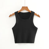 Yipinpay New Round Collar Solid Color Sports Short Blouse With A Slimmed Edge, A Small Vest.