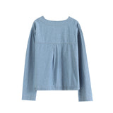 Yipinpay New French Short Version V-Collar Shirt A-Shaped Skirt Pull-Rope Straight Jeans