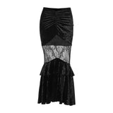 Yipinpay Autumn New Sexy Perspective Embossed Skirt Dark Style Velvet Lace Spliced Half Skirt Girl