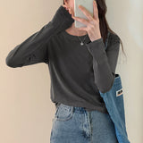Yipinpay Color Round Neck Slim Long-Sleeved T-Shirt Women's New Style Casual Shirt With Straight Shoulders In Autumn And Winter