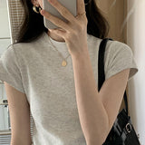 Korean Splicing Design Feel Bottom Shirt Spring And Autumn New Loose High Waist Thin Short-Sleeved T-Shirt Blouse