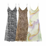 Yipinpay Spring Style Animal Print Silk Mesh Slim Sling Dress 5039474