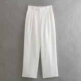 Yipinpay New Autumn Style Wide-Leg Trousers Suit With Bare Back And Collar Vest And Pleated Legs