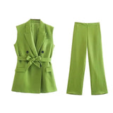 Yipinpay Women's Belt Vest 3035587 Vertical High Waist Trousers 2927587 Suit