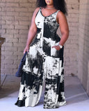 Yipinpay Large-Size Women's Wear New Fashion Printed Loose Suspenders Jumpsuit