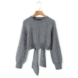 Yipinpay New Street Style Open-Back Knitted Sweater In Autumn Is Tied With A Bow.