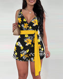 Yipinpay Independent Station Spring And Summer New Printed Belt Shorts Set In Stock