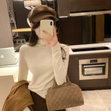 Yipinpay Collar Solid Color Long-Sleeved T-Shirt Women Wear A New Style Of Slimming, Velvet, Thicker, Warm And Bottomed Shirts In Autumn And Winter.