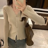 Yipinpay Button Long-Sleeved Sweater Autumn And Winter Korean Style Slim Cardigan Women's New Bottomed Sweater