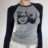 Street Portrait Printed Shoulder-Inserted Long-Sleeved T-Shirt 2024 New Retro Slim And Skinny Bottom Shirt