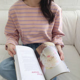 Yipinpay Spring And Autumn Wear Korean Version Of Striped T-Shirt Women's Long Sleeves Loose Leisure Lazy Wind Pure Cotton Student Shirt Trend