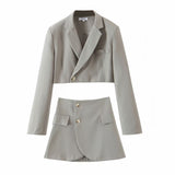 Yipinpay New Blogger Lapel Slimming Short Suit Jacket + High Waist Short Skirt Suit