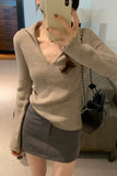 Yipinpay Lapel Folded Into Solid Color Long-Sleeved Knitted Sweater A New Style V-Collar Underwear In Autumn And Winter