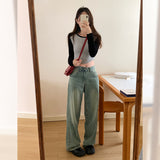 Yipinpay Retro Long-Sleeved T-Shirt Women's Early Autumn New Style Underwear Design Short-Style Blouse
