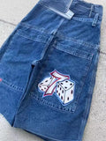 Yipinpay Shorts Men's Hip-Hop Rap Harajuku Style Casual Vintage Denim Shorts Mid-Waist Basketball Shorts