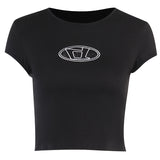 Yipinpay Slim Chest D Embroidered Solid Color Short Navel Blouse Ins Minority Street Hot Girls Hundred T-Shirts