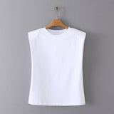 Yipinpay Spring Style Shoulder Pads Loose Multicolor Sleeveless Round Collar T-Shirt 0858030