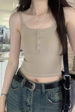 Spicy Girls Platoon Buckle Knitted Sling Vest Women's Spring And Summer New Tight And Thin Inner Jacket With Short Style