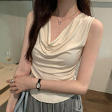 French Temperament Design Shoulder Swing Collar Vest Summer 2024 New Style Slim And Thin Sleeveless Blouse