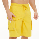 Yipinpay Pants Solid Color Multi-Pocket Fake Two Double-Layer Overalls Five-Point Fitness Running Leisure Sports Shorts