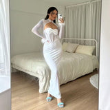 Yipinpay Fall Women's Wear New Style Plush Net Stitching Nightclub Style Hollowed-Out Dress Slim Dress