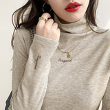 Yipinpay Velvet Bottomed Shirt With Autumn And Winter Foreign Style Long Sleeves 2024 New Half-High Collar Velvet Thickened T-Shirt Blouse