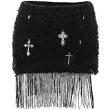 Yipinpay High-Waisted Cross Printed Fringed Wool Skirt Autumn Fashion Leisure Spicy Girls Skirt Children