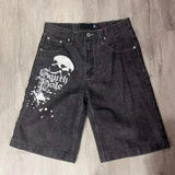 Yipinpay Shorts Y2K Pants Harajuku Hip-Hop Printed Baggy Denim Shorts Summer Neo-Gothic