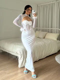 Yipinpay Fall Women's Wear New Style Plush Net Stitching Nightclub Style Hollowed-Out Dress Slim Dress