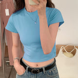Korean Splicing Design Feel Bottom Shirt Spring And Autumn New Loose High Waist Thin Short-Sleeved T-Shirt Blouse