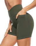 Yipinpay Shorts Tight Three-Point Pocket High-Waist Elastic Fitness Training Exercise Shorts