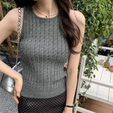 A Retro Twist Sling Vest For A Woman In Summer, A New Style Of Slimming, Lazy Wind, Unique Design, Grey Knitted Clothes.