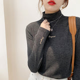Yipinpay Velvet Bottomed Shirt With Autumn And Winter Foreign Style Long Sleeves 2024 New Half-High Collar Velvet Thickened T-Shirt Blouse
