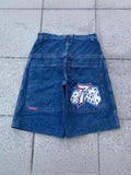 Yipinpay Shorts Men's Hip-Hop Rap Harajuku Style Casual Vintage Denim Shorts Mid-Waist Basketball Shorts