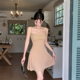 Yipinpay Show Chest A Dress Summer New Ins Gentle Lady Style Solid Color Short Skirt Girl