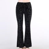 Yipinpay Dark Retro Spring Black Bell-Bottomed Women's Wear Spring Suede Embossed Leisure Trousers