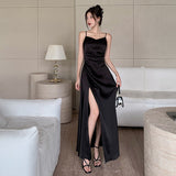 Yipinpay Pleated Satin Dress 2024 New Summer Dress With Elegant Style And High Sense Of Style