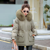 Cotton Suit Women 2024 Winter Long Plus Velvet Big Wool Collar Down Cotton Suit Korean Version Of Thick Warm Tide Cotton-Padded Jacket