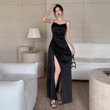 Yipinpay Pleated Satin Dress 2024 New Summer Dress With Elegant Style And High Sense Of Style