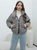 Yipinpay Plaid Women's Coat Bread Jacket Warm Down Cotton-Padded Jacket Women's Cotton-Padded Jacket