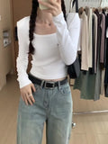 Yipinpay Square-Necked Long-Sleeved T-Shirt For Women In Autumn, The New Style Is Slim And Slim With A Bottom Shirt And A Short Blouse.