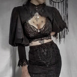 Yipinpay Temperament Lace Edge Design Dark Court Style Full-Color Women's High-Necked Blouse