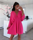 Yipinpay Early Autumn New V-Collar Dress Ins Casual Home Loose Multicolor Dress For Women