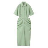 Yipinpay New Solid Color Back Hollowed-Out Short-Sleeved Dress In The Autumn Of 2024