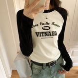 Yipinpay Spice Girl Vintage Long-Sleeved T-Shirt A New Autumn T-Shirt With A Round Collar And A Short Blouse