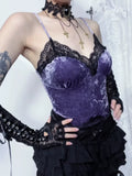 Yipinpay Dark Velvet Lace Sling 2024 Fall New Sexy Spicy Girl Spliced Blouse Girl