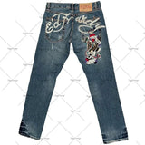 Yipinpay Street Jeans Men's Y2K Printed Hip-Hop Straight Tube Retro Loose Wide-Legged Jeans